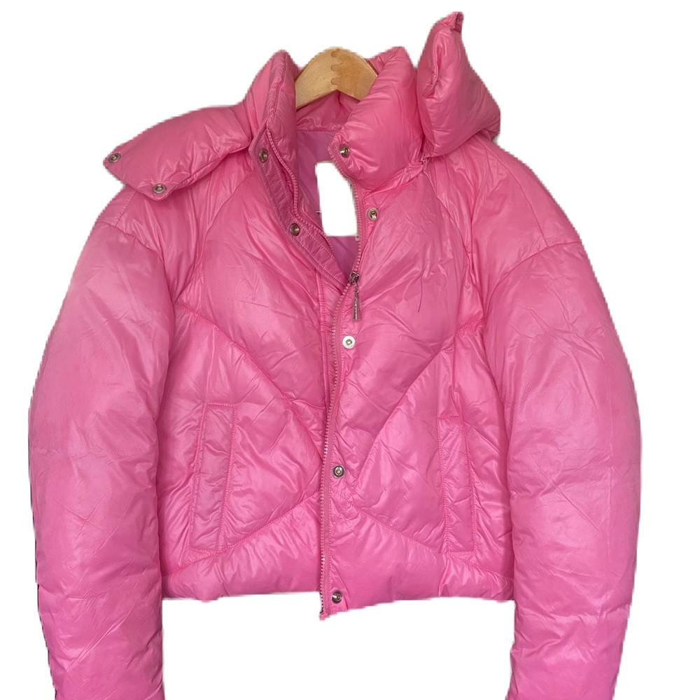 pink cropped puffer jacket